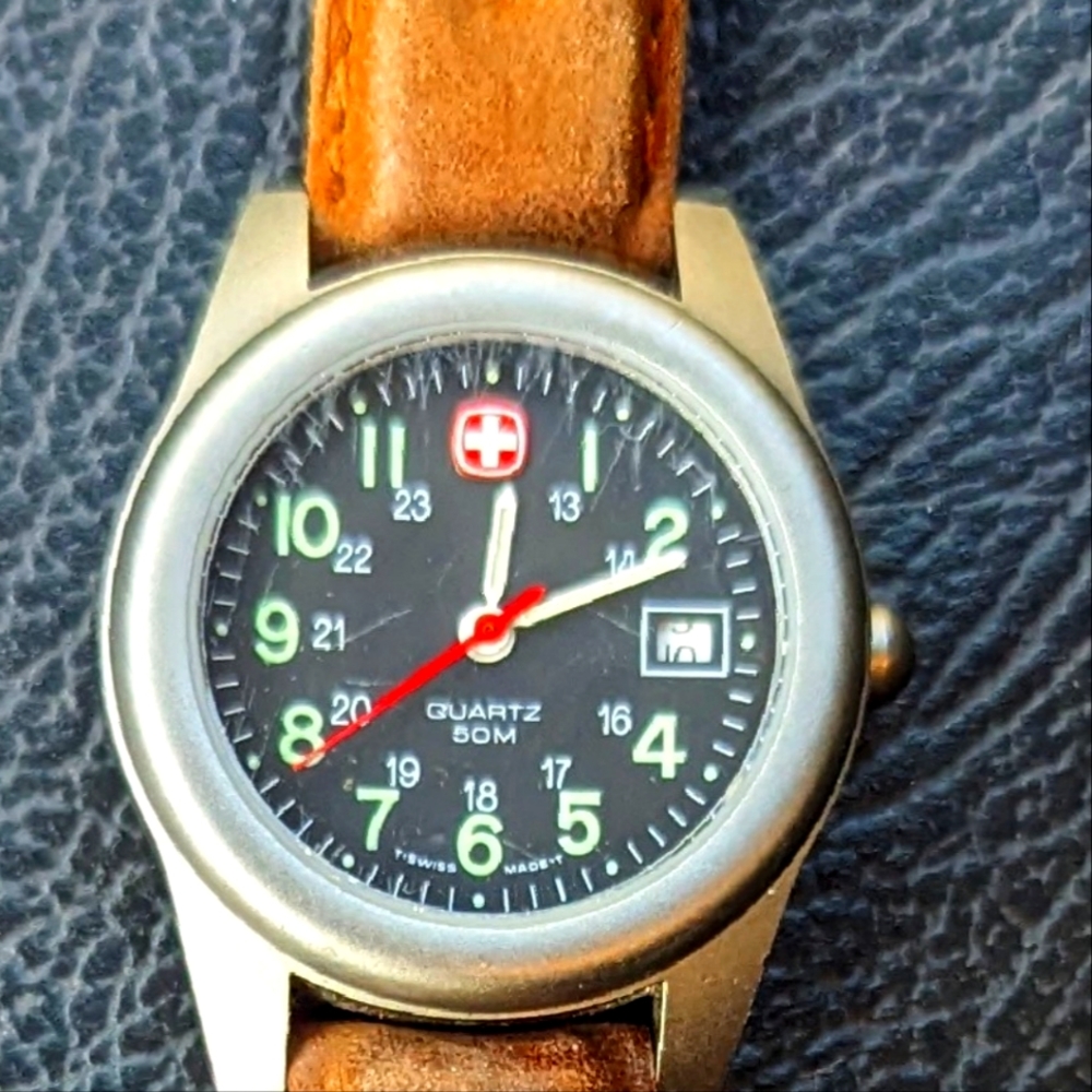 Vintage Marlboro Swiss Army Watch Brown Leather with Date